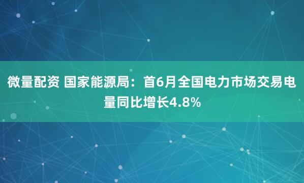 微量配资 国家能源局:首6月全国电力市场交易电量同比增长4.8%